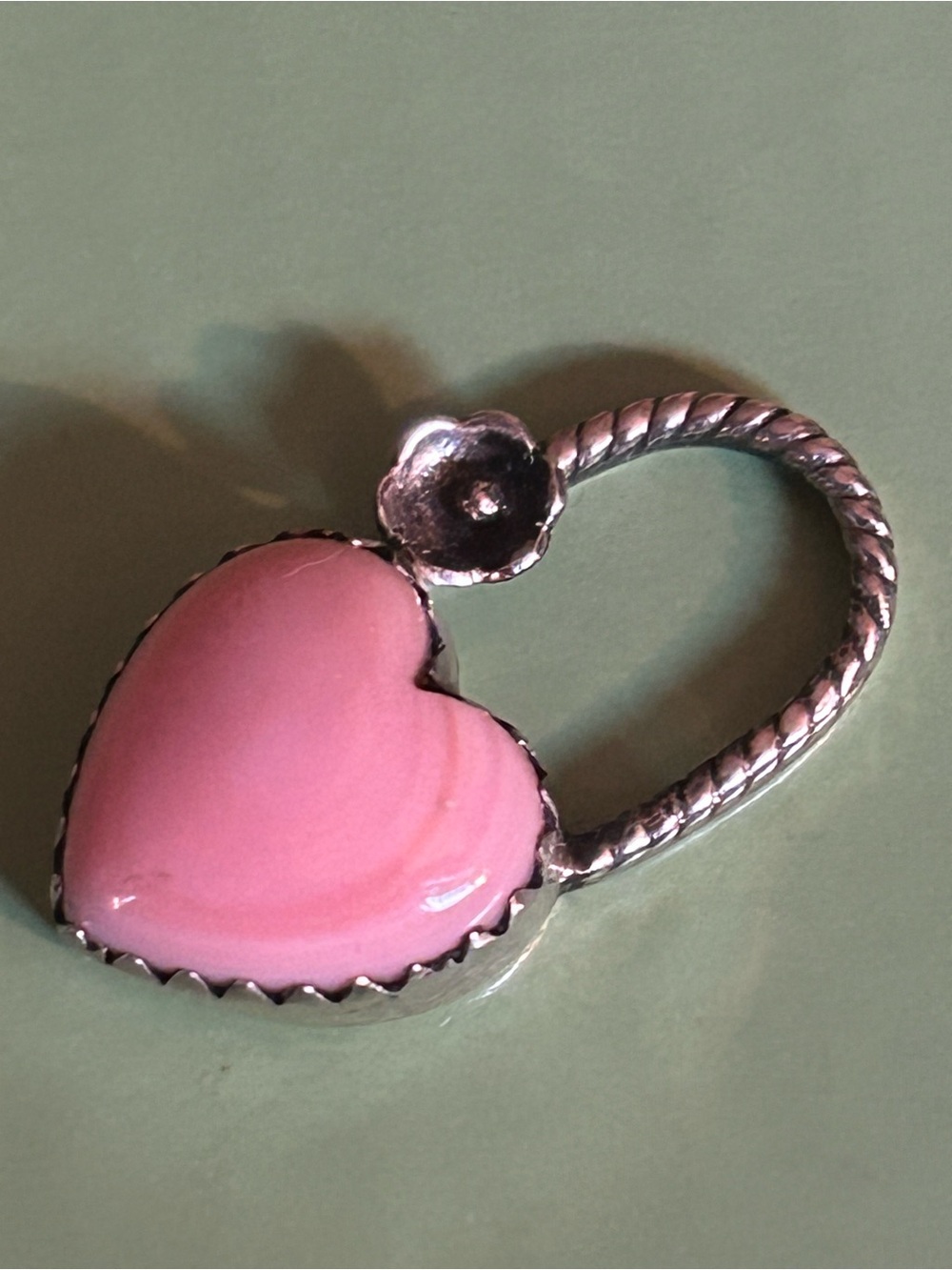 Pink Conch Heart Pendant — Sterling Silver Floral Accent - Picture 5 of 7